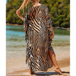 Sexy Zebra Printed V Neck Tunic Beach Cover Up Cover-ups Beach Dress Beach Wear Beachwear Beach Long Dress Female Women V4159