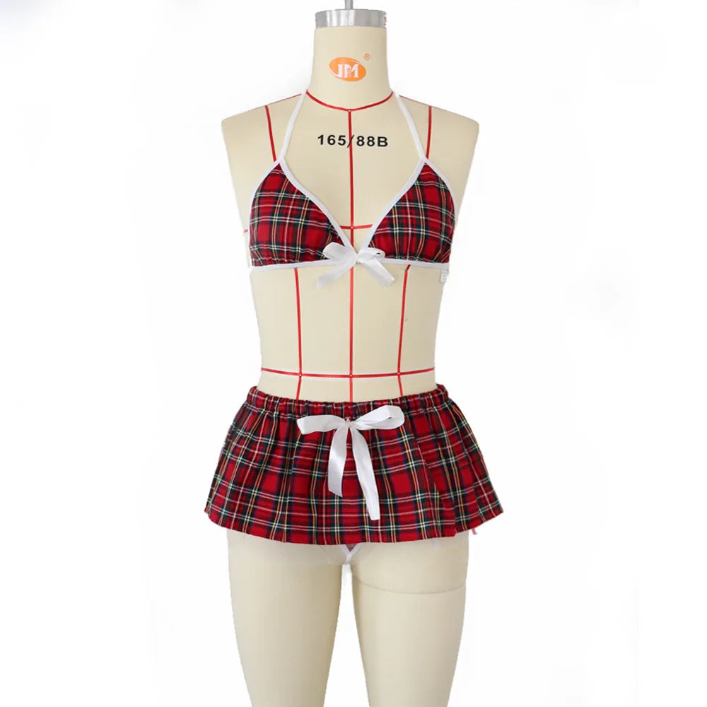 Cosplay Schoolgirl Lingerie Nightdress Student Uniform Bra Sets Sexy Costumes Red Plaid Sexy Outfit Lingerie For Women