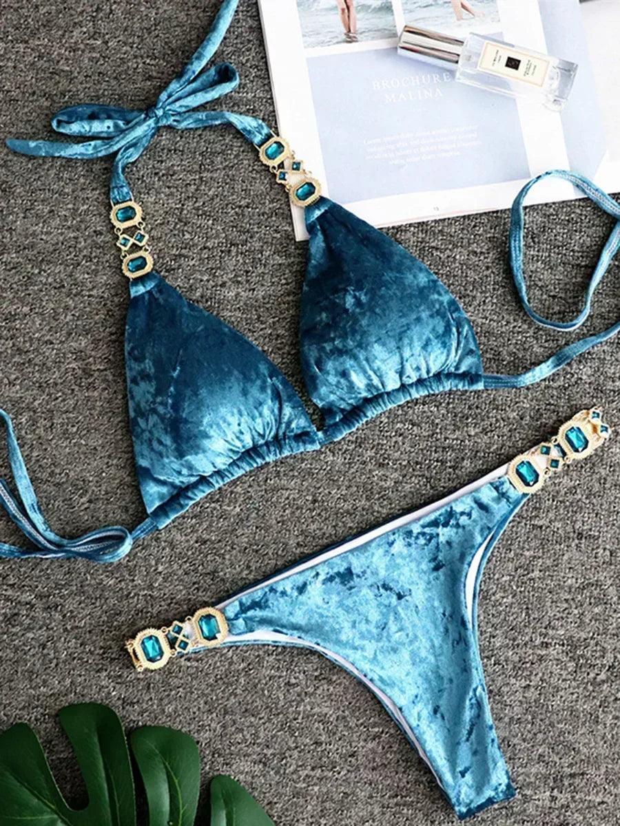 Halter Crystal Rhinestone Diamond Bikini 2026 Female Swimsuit Women Swimwear Two Pieces Bikini set Brazilian Bathing Suit Swim