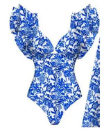 Sexy Ruffle Shoulder Swimsuit V-Neck Swimwear Women Backless Push Up Bathing SuitBeach Wear 2024 Female Swimming Suit