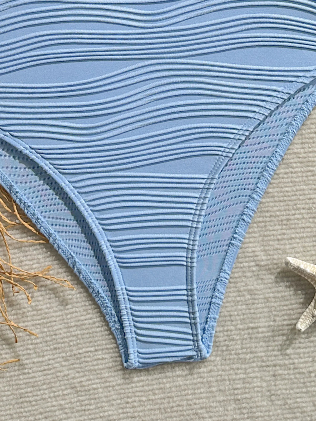 Vintage Blue Wave One Piece Swimwear Women 2026 Beading Strap Push Up Underwire Tummy Control Bathing Suit One Piece Swimsuit
