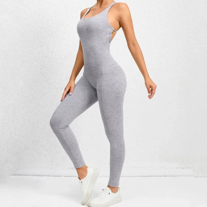Seamless High-Waisted Peach Hip Yoga Jumpsuit for Women - Fast Drying Sweat-Wicking Tight Running Sports Jogging Gym Activewear