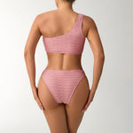 2026 New Style Breathable Quick Dry Solid Color Single Shoulder Bikini Sexy Swimsuit Women's High Elasticity Thickened Backless