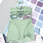Wrap Around with Mesh Sarong Skirt Bikini Female Swimsuit Women Swimwear Three-pieces Bikini Set Beachwear Bathing Suit Swim