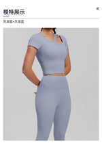 2 Pieces Women Tracksuit Yoga Set Spring Summer Short Sleeve Hollow Out Slim Sports Top High Waist Leggings Running Fitness Suit