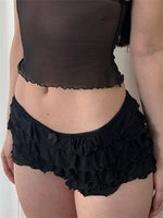 Womens Layered Ruffle Bloomers Bow Low Rise Mini Under Shorts for Dresses Summer Clothes