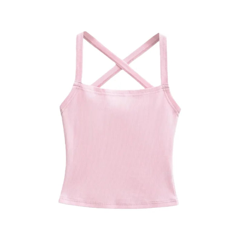 Solid Color Sexy Back-Cross-Strap Tank Top For Women New Summer Slim-Fit Short Outerwear Base Top Pure Desire Casual Style 56ZA