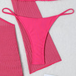 Women micro mini halter bikinis sets 3pcs with knitted long sleeve hollow out mini dress swimsuit bathing suit beach outfits