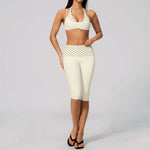 Summer Polka Dot Yoga Sets Women Hanging Neck Shockproof Sports Bra Fitness Suit Folding High Waist Mid Pants Gym Tracksuit