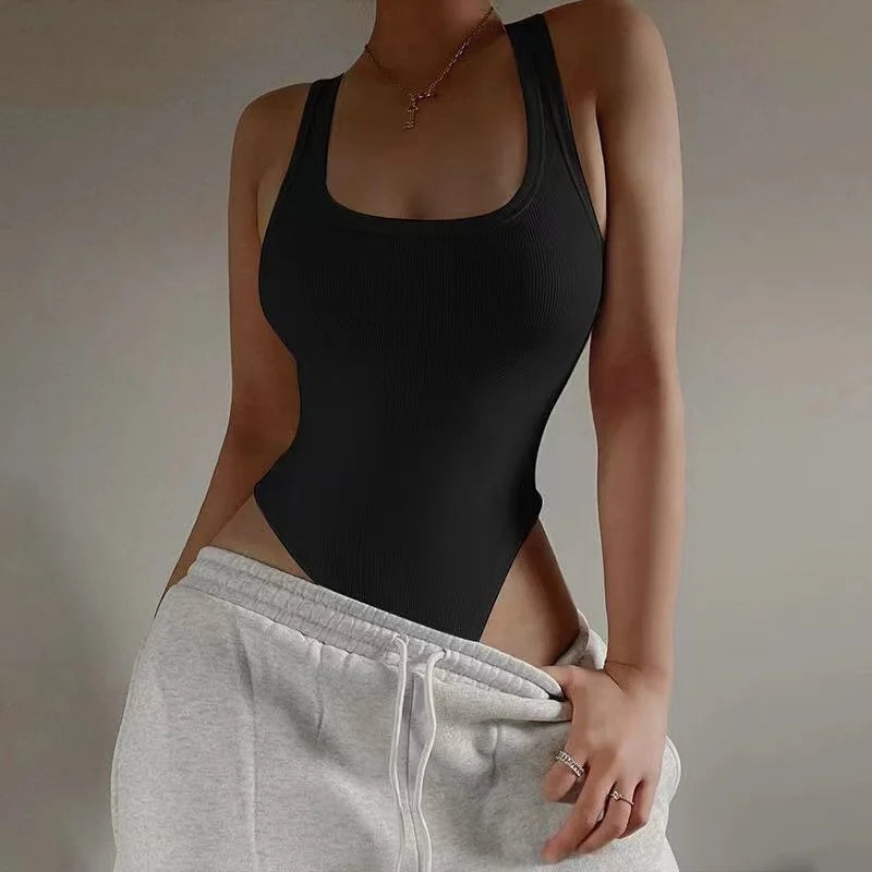Sleeveless Knit Bodysuit Hot Summer Sexy Bodycon Off Shoulder Halter Tops Casual Street Bodice For Women ClubWear