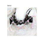 Pure Wind Ultra-thin Lace Underwear Women's Big Chest Small with Underwire Sexy Retraction Breast Support Breathable Bra Set ABC