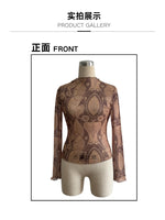 European and American style sexy leopard print mesh earrings tights T-shirt tops women's inner tops