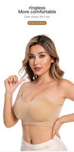 Women's Strapless and Wire-free Bandeau Bra with Full Cup Thin Mold Padding Non-slip Silicone Seamless Bra Plus Size Underwear