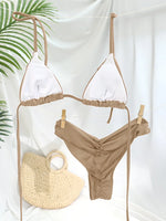 Miyouj Glitter Fabric Bikinis 2026 Sexy Bikini Set Folds Swimsuit Female Halter Bathing Suit Women Swimwear New Beachwear