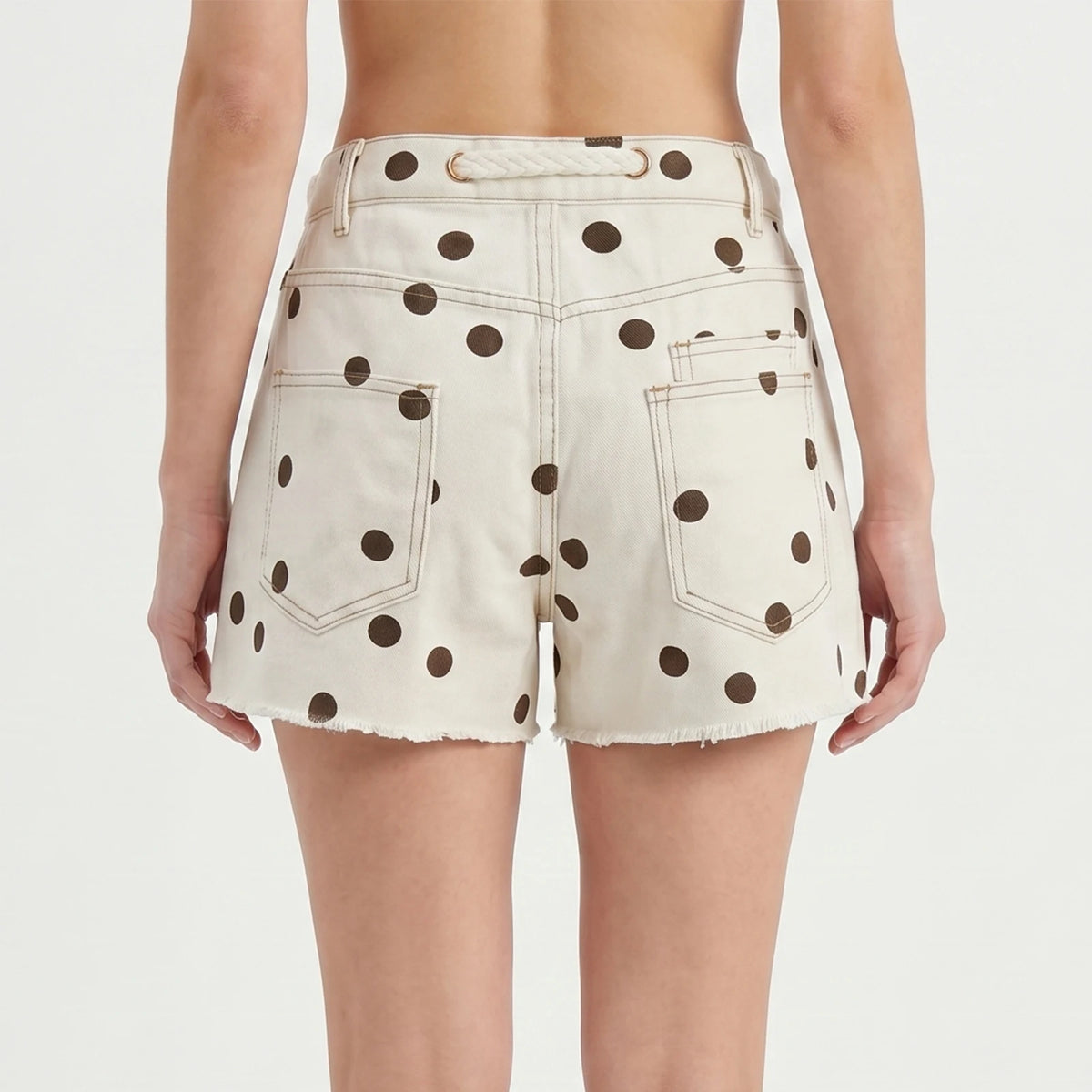 Women's Summer Denim Shorts with Pockets Casual Stylish Dot Print Mid Rise Tie-up Belted Wide Leg Jean Shorts