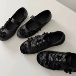 2026 Summer Gary Cute Flowers Ballet Flats Shoes Women Black Sweet Casual Sneakers Shoes Trainers Comfy Walk Daily Footwear