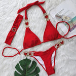 Halter Rhinestones Diamond Bikini Women Swimsuit Female Swimwear Three pieces Bikini Set Brazilian Hairband Bathing Suit Swim