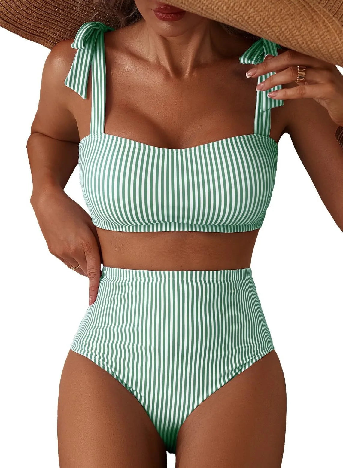 Striped Bikini Women Sexy High Waist Split Swimsuit Lace Up Bikini Set Summer Two-piece Beachwear Bathing Suit Thong Biquinis
