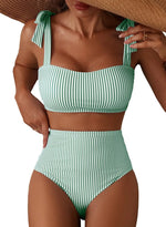 Striped Bikini Women Sexy High Waist Split Swimsuit Lace Up Bikini Set Summer Two-piece Beachwear Bathing Suit Thong Biquinis