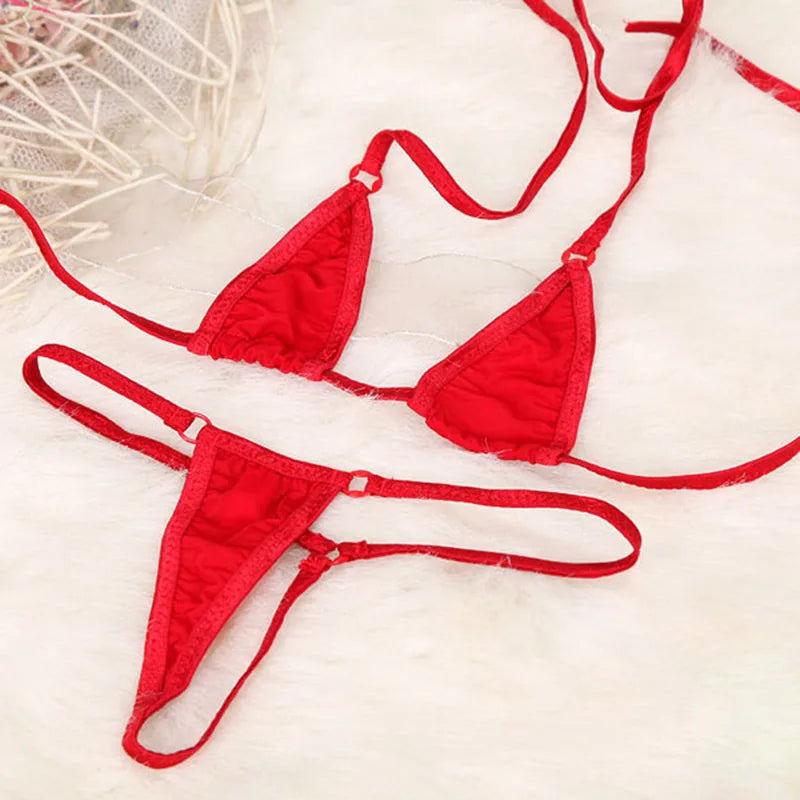 DEKAWomen Solid Transparent Micro Bikini Set Bandage Thong Underwear G-String Bra Mini Swimsuit Brazilian Swimwear Sleepwear