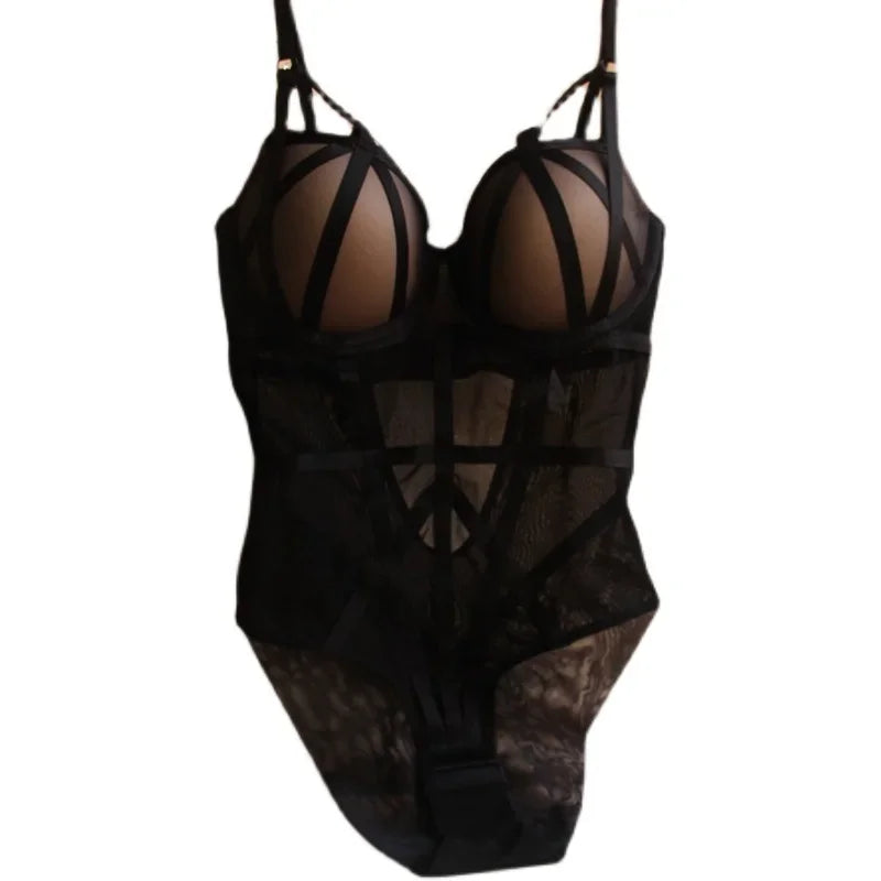 MOYISU Women's Sexy Lingerie Bodysuit Transparent Mesh Teddy Shapewear Figure Shaping Push Up Bra Strap Underwear Hot Trend UK