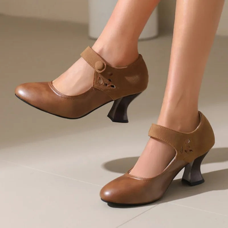 Summer Spring Cute Women Pumps Round Toe 6.5cm Small Heels Flock and PU Ankle Strap Buckle Green Yellow Big Size 46 48
