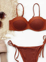 Bikini Sexy Women Push Up Swimwear Swimsuit Brown Patchwork Pleated Knotted Bikinis Set Bathing Suit Beach Bikini Female 2026