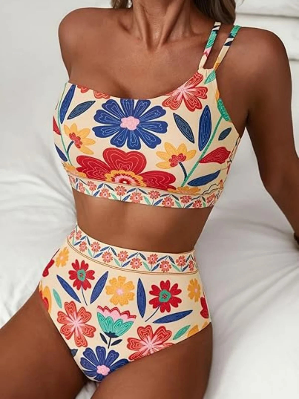 Sexy One Shoulder Swimwear Women 2026 Black White Patchwork Push Up Bra High Waist Swimsuit Beach Bathing Suit Holiday Bikini