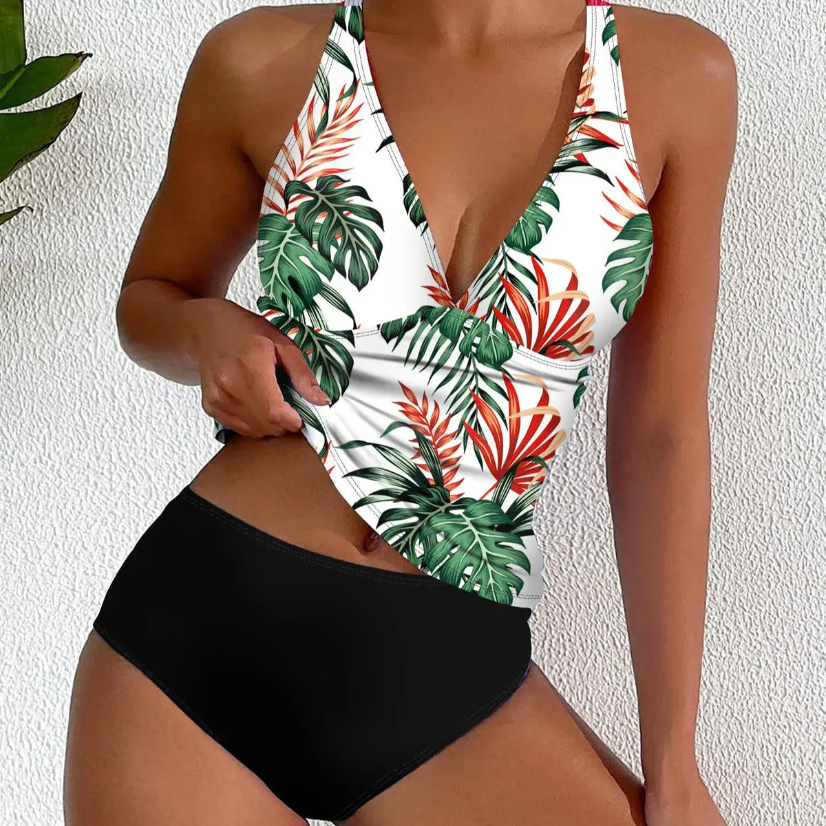 New Sexy Deep V Bikini Set Strappy Halter Swim Top & High Waist Panties Women's Printed Two Piece Swimsuit Beach Bathing Suit
