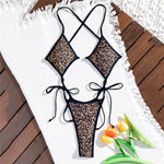 Leopard Print One Piece Swimsuits for Women String Lace-up Triangle Bikini Swimwear 2026 Hollow Out Monokini Bathing Suit Summer