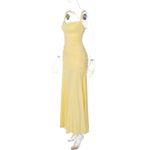 FDYOUI Fashion Sleeveless High Waist Tunics Long Maxi Dress Party Gowns Women Chic Backless Lace-up Folds Slim Evening Dresses