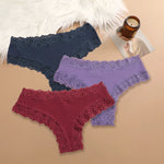 3Pcs Women Cotton Brazilian Pants Sexy Lace Brazilian Briefs Low Waist Floral Solid Color G-string Breathable Soft Lingerie