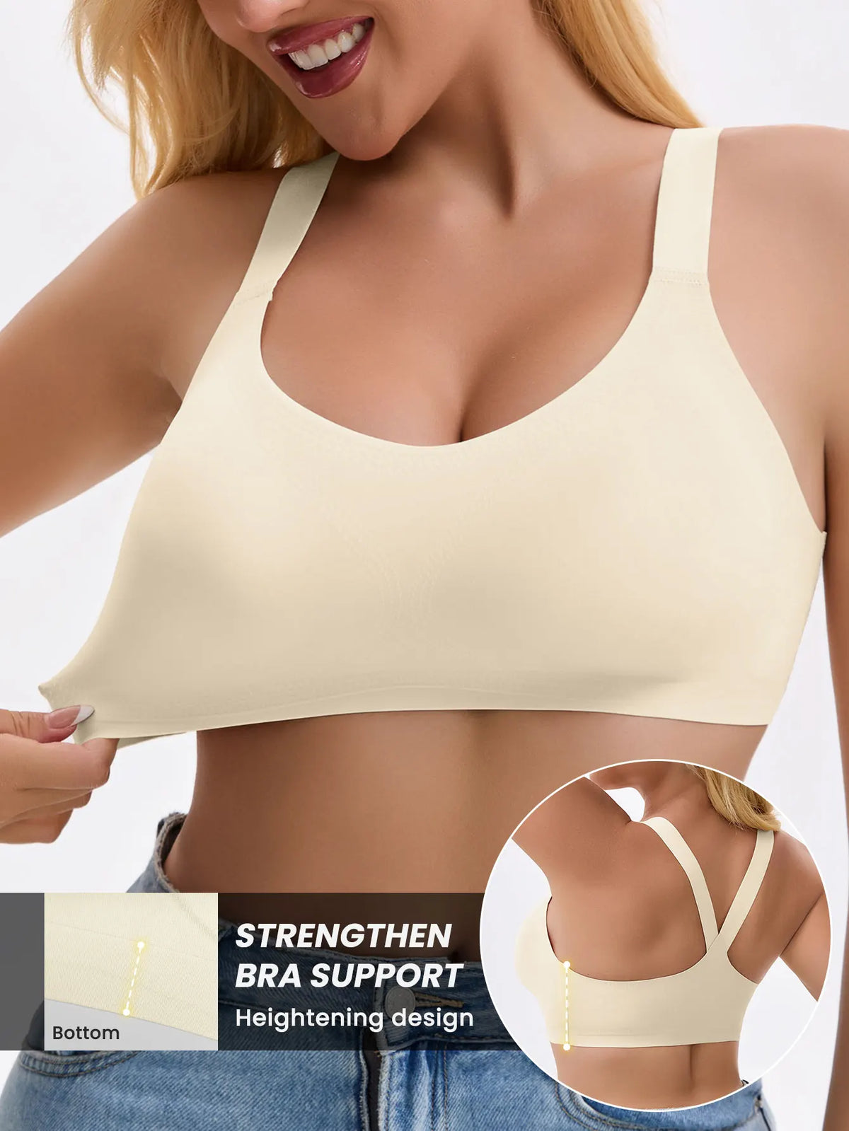 Women Solid Color Wire-Free High Comfort Yoga Sports Bra, Seamless One-Piece Invisible Underwear, Y-Shaped Beauty Back Elastic