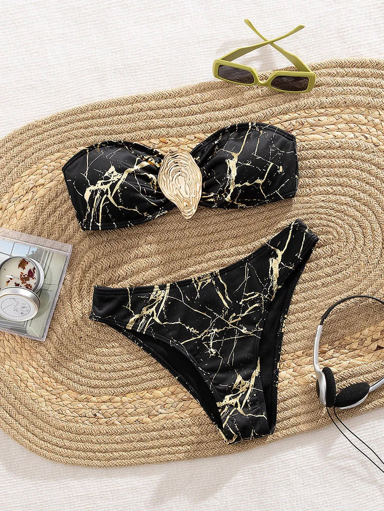 Seashell Bandeau Bikini 2025 Sexy Women Swimsuits Female Swimwear Thong Bikini Set Brazilian Biquini Swimming Suit Beachwear
