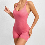Seamless Yoga Jumpsuits Sports Fitness Pleated Peach Hip-lifting Beauty Back Dance Jumpsuit Workout Gym Shorts Set for Women