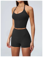 Quick Drying 2 Pcs Yoga Sets Women V Neck Slimming Sports Tank Top High Waist Shorts Fitness Suit Outwear Gym Running Tracksuits