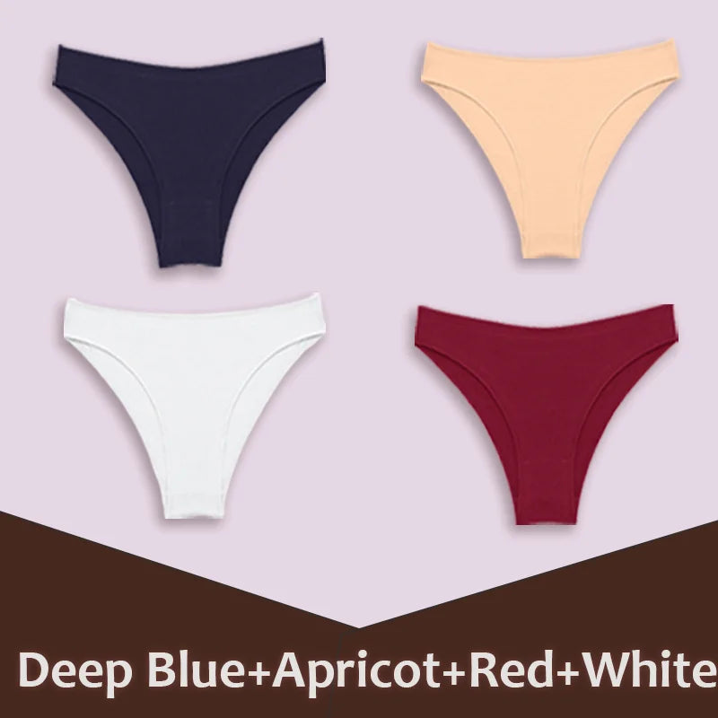 4Pcs Women's Cotton Briefs Seamless Women Sexy Panties Intimates Solid Color Breathable Underwear Female Low Waist Soft Lingerie