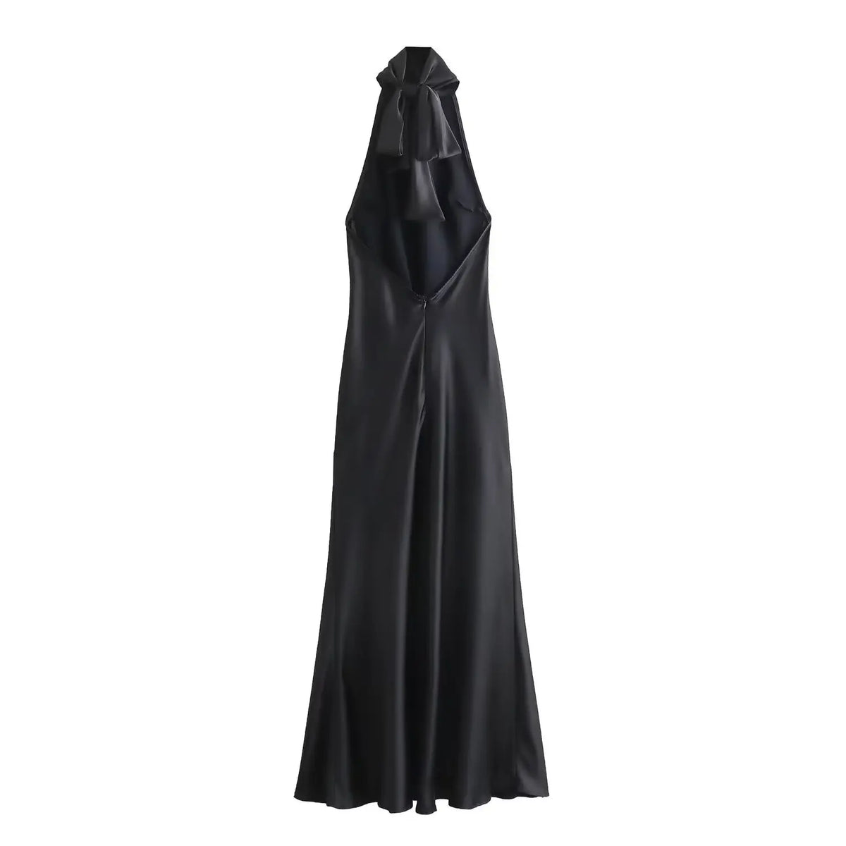 Elegant Solid Color Satin Halter Lace Up Long Dress Sexy Off Shoulder Backless Sleeveless Bodycon Dresses New Lady Party Robe