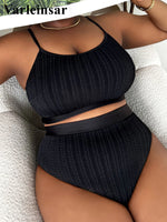 0XL - 4XL Ribbed Bikini Large Size Swimwear Plus Size Women Swimsuit Female Two-Pieces Bikini Set Bather Bathing Suit Swim V4987