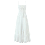 Women's Fashion All-Cotton Strap Long Dress Women's Satin Dress Lace Trim Elegant Evening Wear Dress For Woman Sleeveless GNTG
