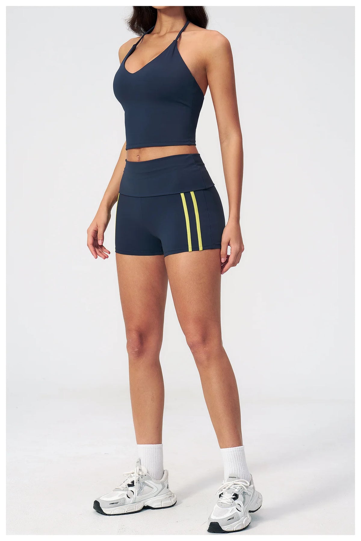 Color Blocked Yoga Suit 2 Pieces Women Slim Sports Tank Top High Waist Leggings Shorts Outfit Tight Outdoor Running Fitness Suit