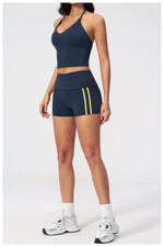 Color Blocked Yoga Suit 2 Pieces Women Slim Sports Tank Top High Waist Leggings Shorts Outfit Tight Outdoor Running Fitness Suit