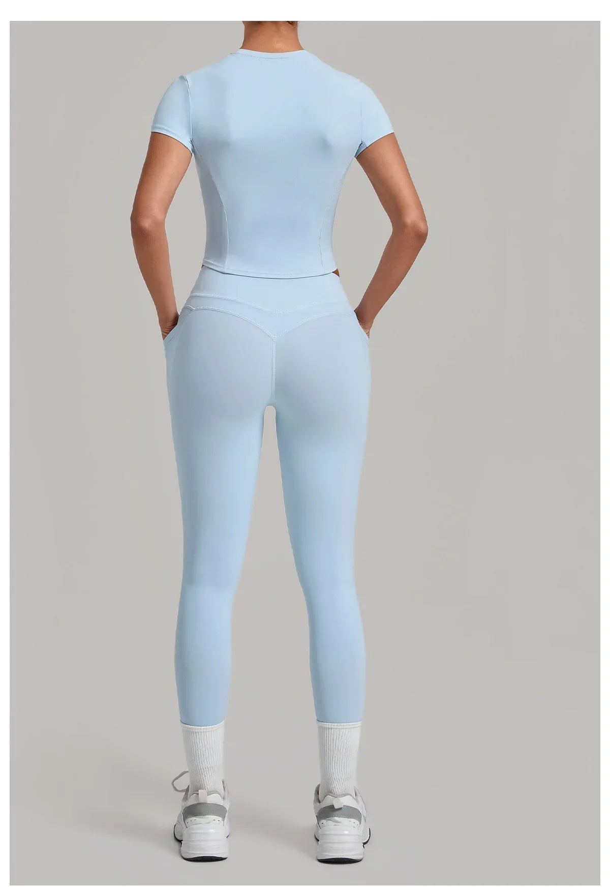 Women's Seamless Yoga Sets Sports Fitness Hip-lifting High Waist Pants Slim Fit Short-sleeve Suits Workout Running Training Sets