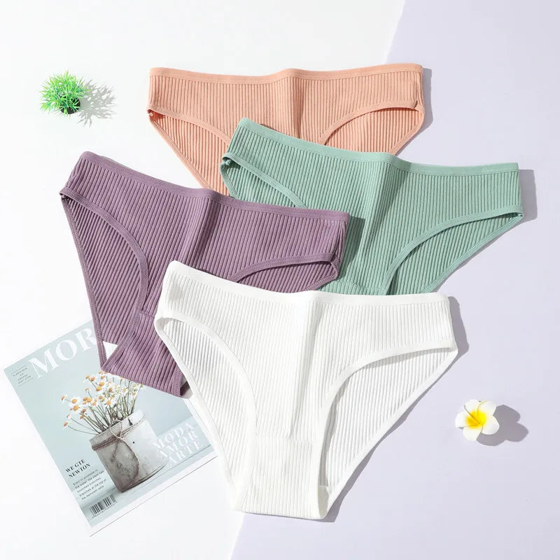 10Pcs/Set Women Cotton Briefs Breathable Panties Low Waist Briefs Sports Solid Soft Skin-Friendly Underwear Daily Wear S-XXL