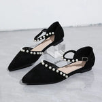 Shoes for Women 2025 Closed Toe Women's Sandals Concise Daily Ladies Pointed Toe String Bead Buckle Strap Cover Heel Flat Shoes