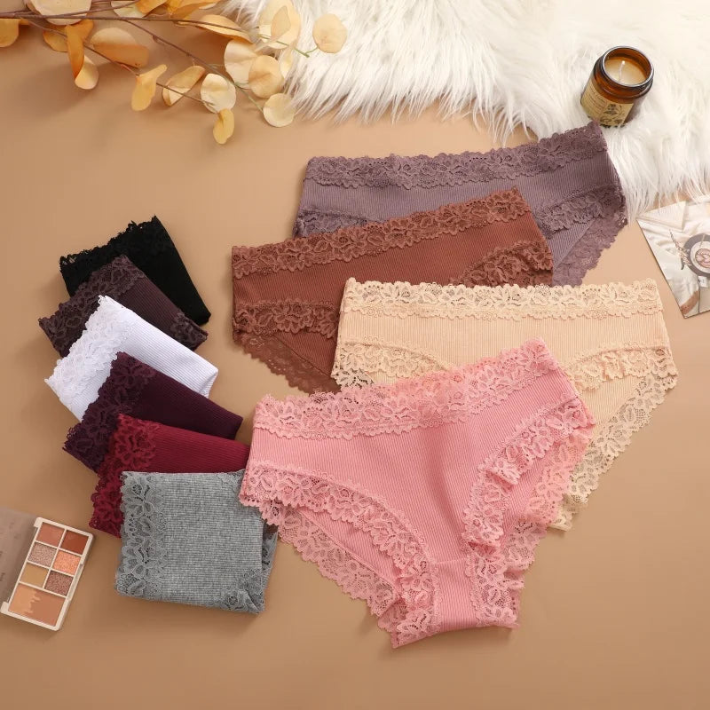 3Pcs Sexy Cotton Lace Panty Women Low Waist Panties Underwear S-XL Solid Color Ladies Briefs Lingere Underware Comfortable Women
