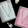 Women Ice Silk Striped Pajama Set Lapel Open Front Long Sleeve Top Long Pants Loose Pink White Light Blue Block Loungewear
