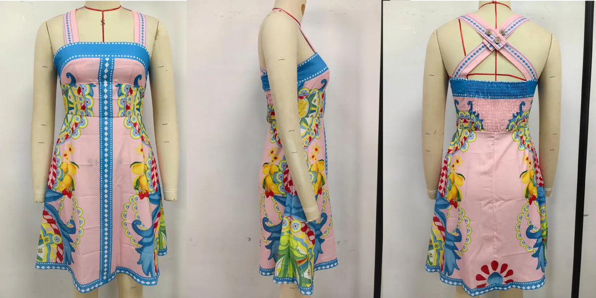Fashion Color Bohemian Style Print Dress Women Summer New A-line Sleeveless Short Dresses Vacation Commuting Clothing Vestidos