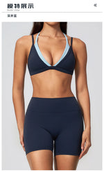 Women 2PCS Yoga Suit Double Strap Shockproof Sports Bra High Waist Tigh Short Fitness Suit Gym Running Leggings Tracksuits