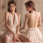 French Style Sexy Nightgown for Women Thin Strap Backless Lace Mesh Sleep Dress Summer French Style Hot Date Night Homewear